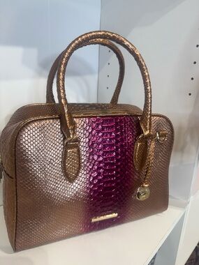 Brahmin Bronze and Magenta Textured Satchel